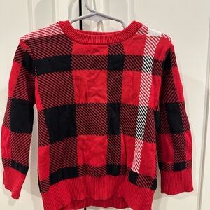 Cat & Jack Red and Black Plaid Kids Holiday Sweater sz 2T